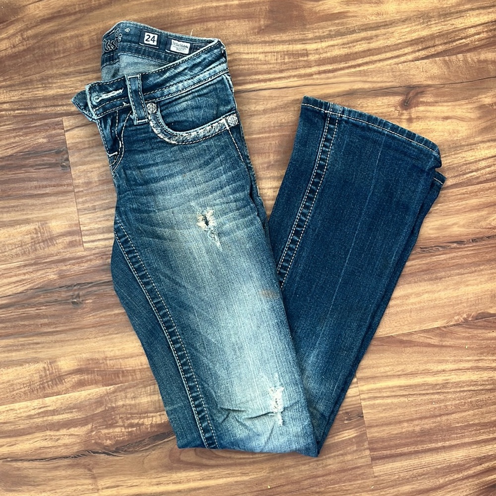Miss me boot cut jeans with sequin feather detail